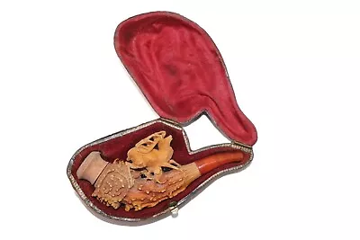 Antique Meerschaum Smoking Pipe Fitted Case Deer Antlers 19th Century • $55