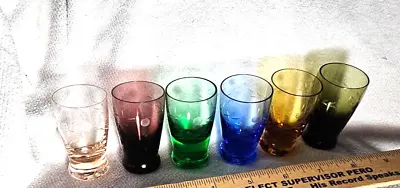 Vintage Blown Etched Colored Glass Tiny Glasses Sake Shot Set Of 6 • $16.50