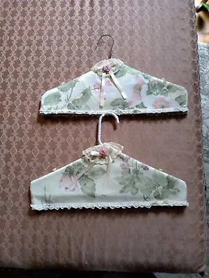 Vintage Cloth Covered Padded Lingerie Clothes Hangers Pastels Set Of 2 • $11.75