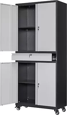 Metal Garage Storage Cabinet With Locking Doors Adjustable Shelves Rolling 73' • $252.99