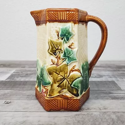 Antique Frie Onnaing France Earthenware Majolica Pitcher Ivy Grape Vine #450 • $150