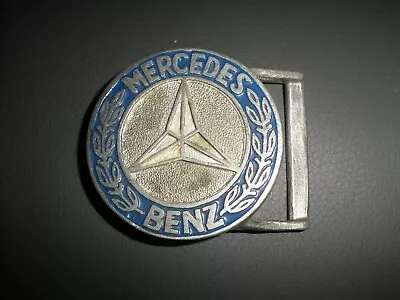 Vintage Belt Buckle Mercedes 2 In Silver Tone With Blue Pewter • $24.29