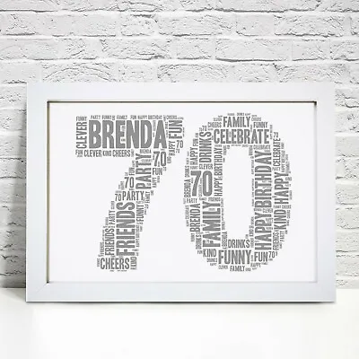 Personalised 70th Birthday Print Gift For Him Her Granddad Nan Word Art Picture • £17.09