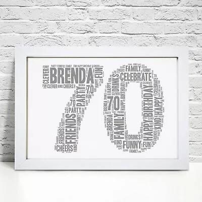 Personalised 70th Birthday Print Gift For Him Her Granddad Nan Word Art Picture • £28.49