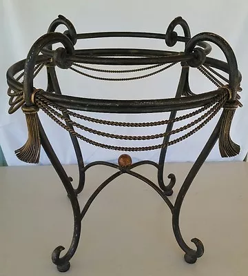 VTG Circular Solid Iron-Ornamental Accent Table☆Gilt Rope &Tassel☆Scroll Design  • $1275