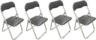 Padded Metal Folding Chairs For Parties Offices And Schools - Black Set Of 4 • £54.99