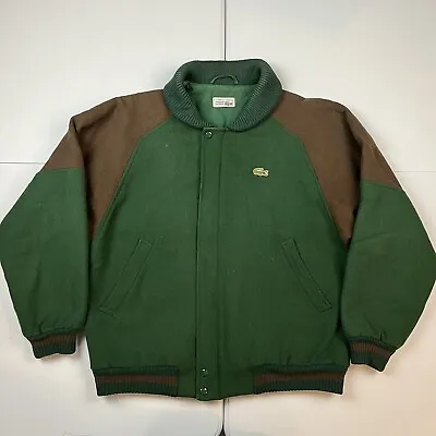 Vintage 80s Chemise Lacoste Wool Full Zip Varsity Bomber Jacket Brown Green L • $89.99