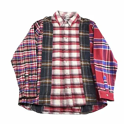 Zara Shirt Mens XL Red Plaid Flannel Patched Button Up Long Sleeves NWT • $28.20