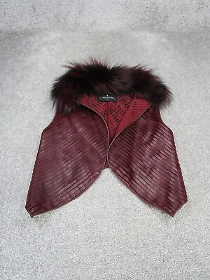 J Mendel Paris Vest Womens 4 Red Leather Fur Lining Open • $404.99