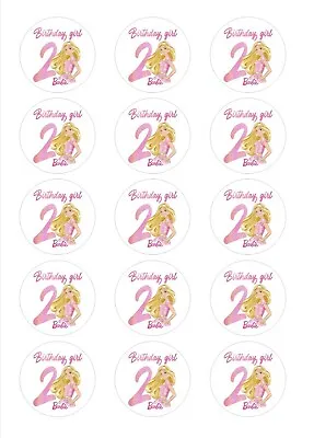 15 Barbie 2nd Birthday Edible Wafer Paper Cupcake Toppers Cake PRE-CUT • $17