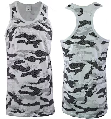 Mens Camouflage Sleeveless Cotton Vest Army Combat Gym Muscle Big M-XXL • £6.29
