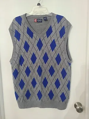 Chaps By Ralph Lauren XXL Sweater Vest Gray Blue Black Argyle Mens Preppy Cotton • $24.99