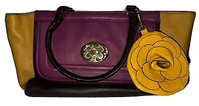 $60 • Buy EMMA FOX Women's Leather Satchel Tote Bag-purple Brown Yellow