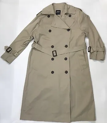 Zara Khaki Beige Oversize Trench Coat Adjustable Tabs & Belt Women’s Sz XS • $45.99