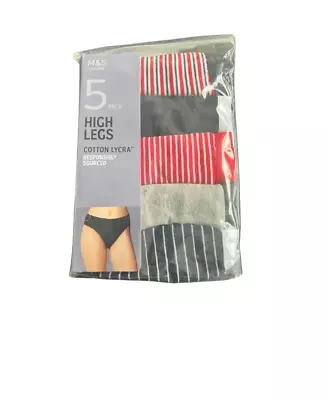 M&S COLLECTION RED MIX 5pk COTTON LYCRA HIGH LEG KNICKERS • £5.99
