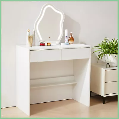 Dressing Table Mirror With LED Lighted Makeup Vanity Desk Organizer Dresser UK • £87.78