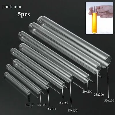 5pcs Glass Pyrex Borosilicate Glass Rimmed Test Blowing Tubes Container Lab Tool • $10.99