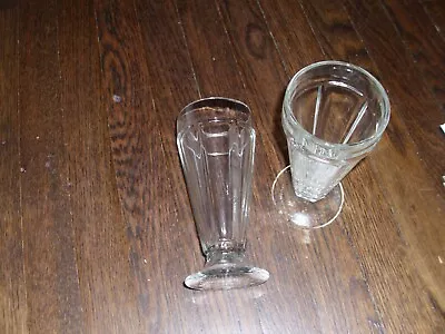 Ribbed Glasses Milk Shake Sundae Ice Cream Float Soda Fountain Vintage Lot Of 2 • $10