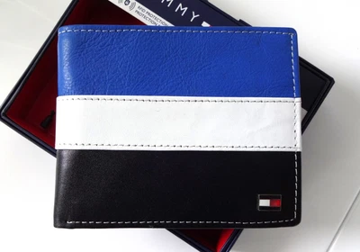 £18.99 • Buy Men's Leather Wallet 'Tommy Hilfiger'Bifold, BLACK,WHITE&BLUE,Coin Pouch,MRP $60
