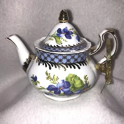 Victoria’s Garden Mini Blue Gold African Violet Teapot Ornament W Attached Lid • $16.99