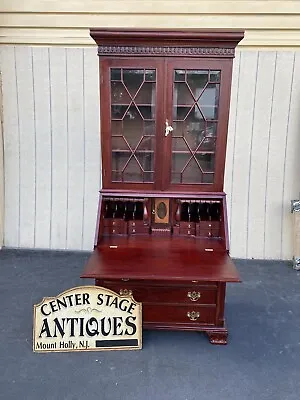 64897    Solid Mahogany 2 Piece Chippendale Secretary Desk W/ Bookcase Top • $975