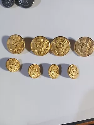 Military Waterbury Eagle Shield Brass Uniform Buttons Lot Of 8 Vintage Large Sm • $10