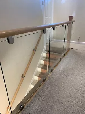 £580 • Buy Bespoke Oak & Glass On Stainless Steel Brackets Landing Kit Varnished 2000mm