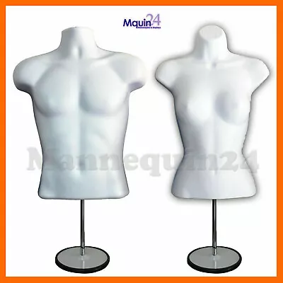 Torso Dress Body Form Mannequin Set Male & Female + 2 Metal Stands + 2 Hangers • $79.85