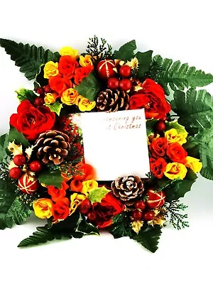 Wreath-Xmas Memorial - Hand Made. 28cm Mini Rosesconesberries & Remembering Cd • £12.99