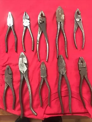 Used Vintage Electrician Mechanic Pliers Lot  Of 10  All Need Plastic Covers • $11.99