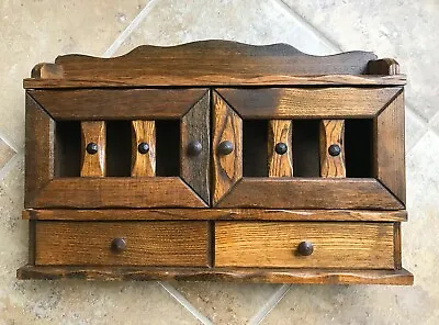 Vintage Wooden Spice Rack Cabinet Wall Mount With 2 Doors 2 Drawers 15 X 10 X 3  • $36