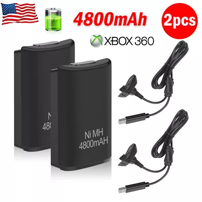 2x Rechargeable Battery Pack For Xbox 360 Wireless Controller USB Charger Cable • $12.89