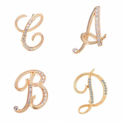 Women Men A-Z Alphabet Letter Brooch Rhinestones Crystal Metal Pins Jewelry Gift • £2.99