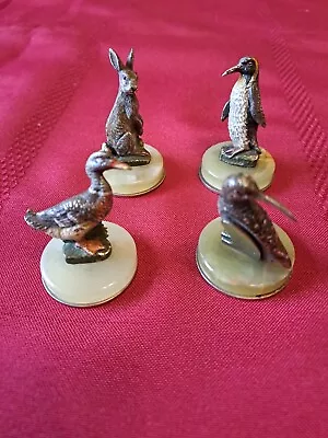 A Fabulous Set Of Four Cold Painted Animal And Bird Bronze Menu Holders • £335