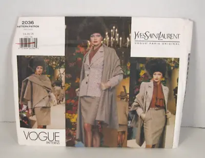 Vogue Yves Saint Laurent 2036 Jacket Skirt & Shawl Misses' 14-18 Pattern Uncut • $28.99