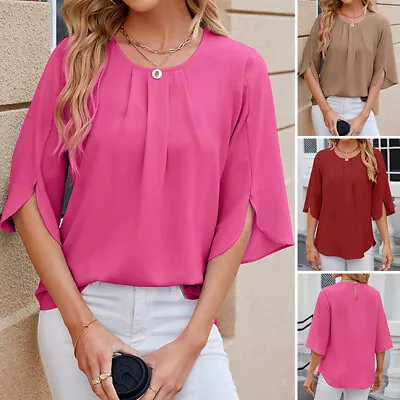 ZANZEA Women Summer Pleated 3/4 Sleeve Ruched Casual Loose Tops T Shirt Blouse • $25.61