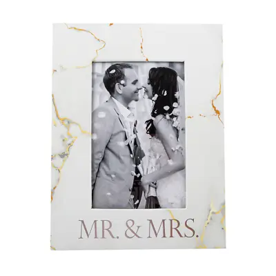 Modern MR & MRS Picture Frame With Marble Effect Finish And Silver Foil Text ... • £9