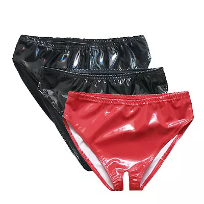 Sexy Women's PVC Leather Latex Panties Open Crotch Knicker Underwear Lingeries • £9.46