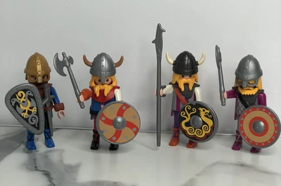 £12.99 • Buy 💕 Playmobil 4 X Viking Figures Viking Helmets Viking Shield Beards Immaculate