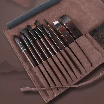 10Pcs Watercolor Brushes Paint Set Professional Artist Wooden Nylon With Case UK • £25.99