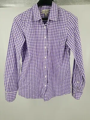 J Crew Top Womens Sz 6  Check Perfect Fit Button Up Long Sleeve Purple Shirt • $24.98