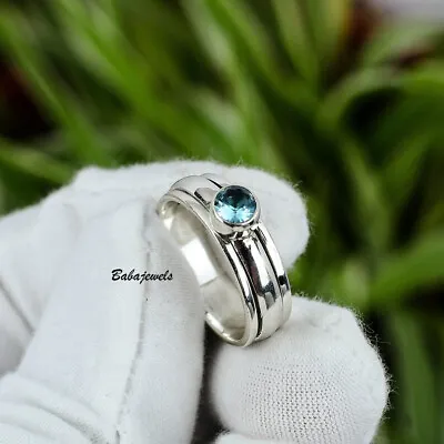 Blue Topaz Ring 925 Sterling Silver Spinner Meditation Handmade Jewelry QX42 • $9.87