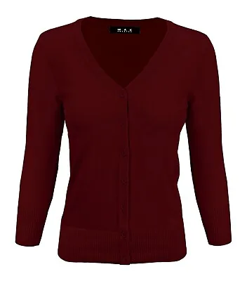YEMAK Women's 3/4 Sleeve V-Neck Button-Down Basic Sweater Cardigan CO078 (S-XL) • $19.77