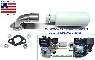 Short Low Profile Exhaust For Tillotson 212 Predator 212cc Honda GX160 GX200 • $44.80