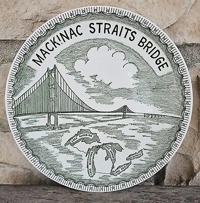 Macinac Straits Bridge Michigan Souvenir Plate 1950s • $8.99