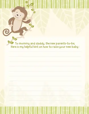 Monkey Neutral - Baby Shower Notes Of Advice For Mom - Set Of 12 • $10