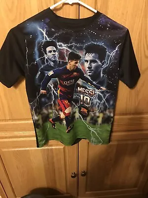 Messi #10 FCB Barcelona FIFA Qatar Short Sleeve Graphic T-Shirt Boys Youth M • $11