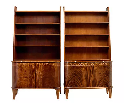 Pair Of Mid 20th Century Flame Mahogany Swedish Bookcases By Bodafors • $3277.98