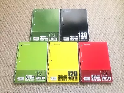 Lot Of 5 3-Subject Spiral College Ruled Notebook 10.5  X 8  120 Sheets • $19.99