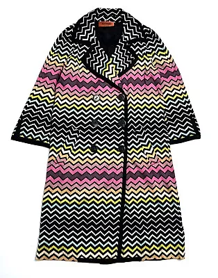 $325 • Buy Auth MISSONI Multicolor Zig Zag Viscose 3/4 Sleeve Long Trench Coat Jacket - 42